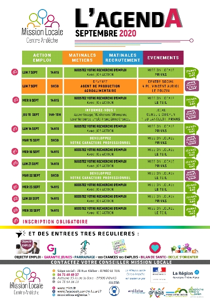AGENDA MISSION LOCALE SEPT 2020
