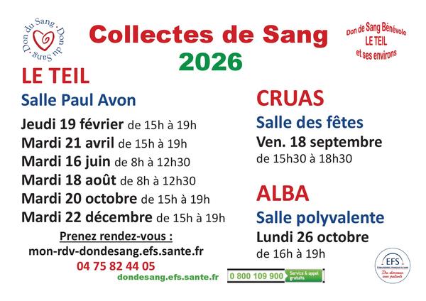 Collectes de sang 2026