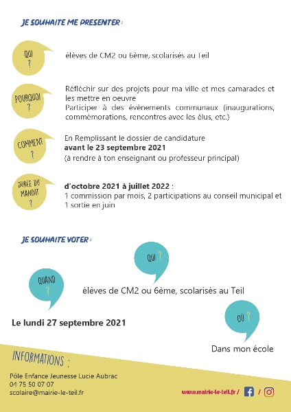 Campagne pour Conseil Municipal des enfants - ouverture des candidatures - septembre 2021 -2