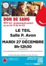 Collecte de sang le 27-12-2022 - LE TEIL