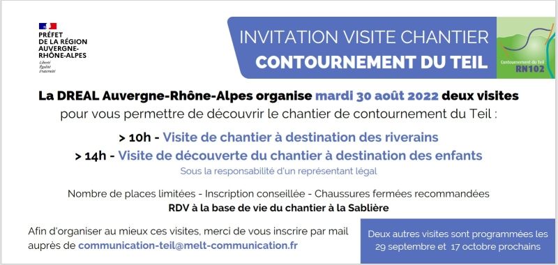 Invitation visite chantier CONTOURNEMENT LE TEIL - 30-08-2022
