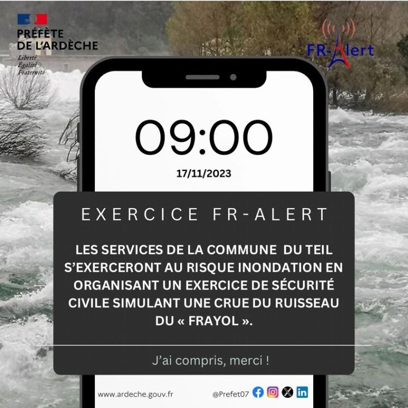Plan Communal de sauvegardé - un exercice ce vendredi 17 novembre simulant une crue du Frayol sur la Commune du Teil
