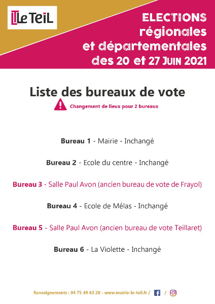 Point sur les bureaux de vote - Elections régionales et départementales - juin 2021
