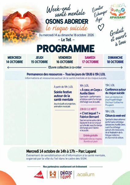 Week-end « Santé mentale : Osons aborder le risque suicide »,
