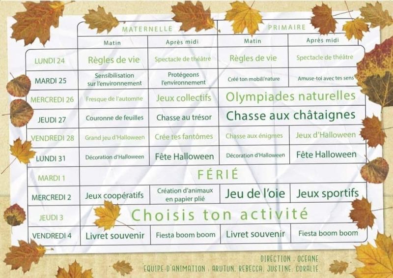 Programme des vacances de la Toussaint à l'accueil de loisirs CLEFS du Teil - 2