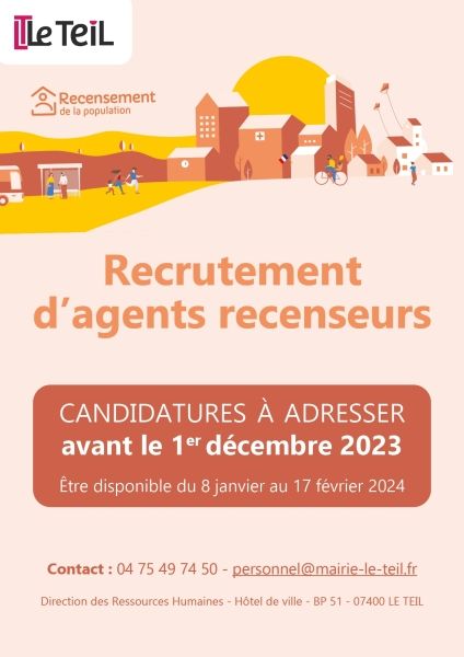 Recensement du 08 au 17 février 2024 : la Commune recrute des agents recenseurs