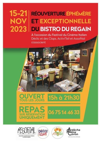 Réouverture exceptionnelle du Bistro du Regain pour le festival du cinéma italien