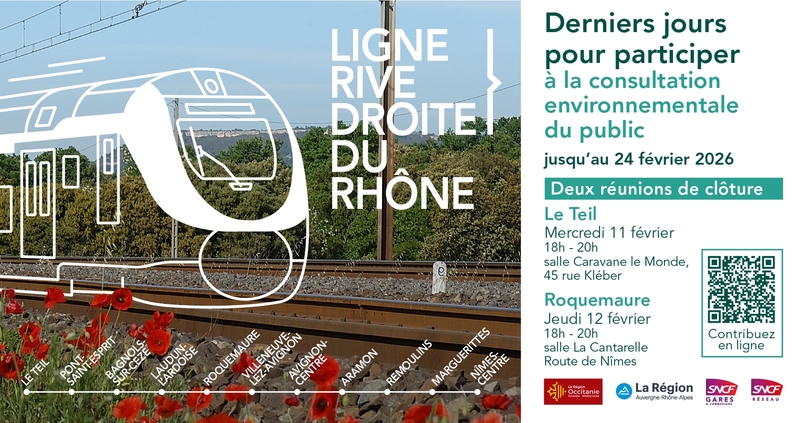 Réunions publiques de clôture de la consultation environnementale du projet de réouverture de la Rive droite du Rhône.
