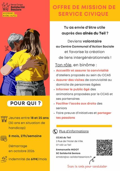 Mission de Service Civique au sein du CCAS pour lutter contre l’isolement des seniors et favoriser les liens entre les générations.
